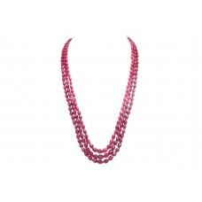 String Strand Necklace Red Ruby briolette Cut Big Beads Treated Stones 3 line